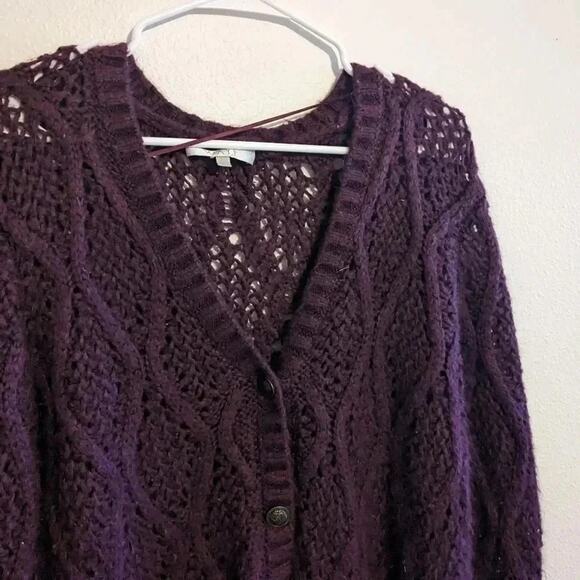 Wayf maroon knit cardigan brass buttons L - Picture 4 of 5